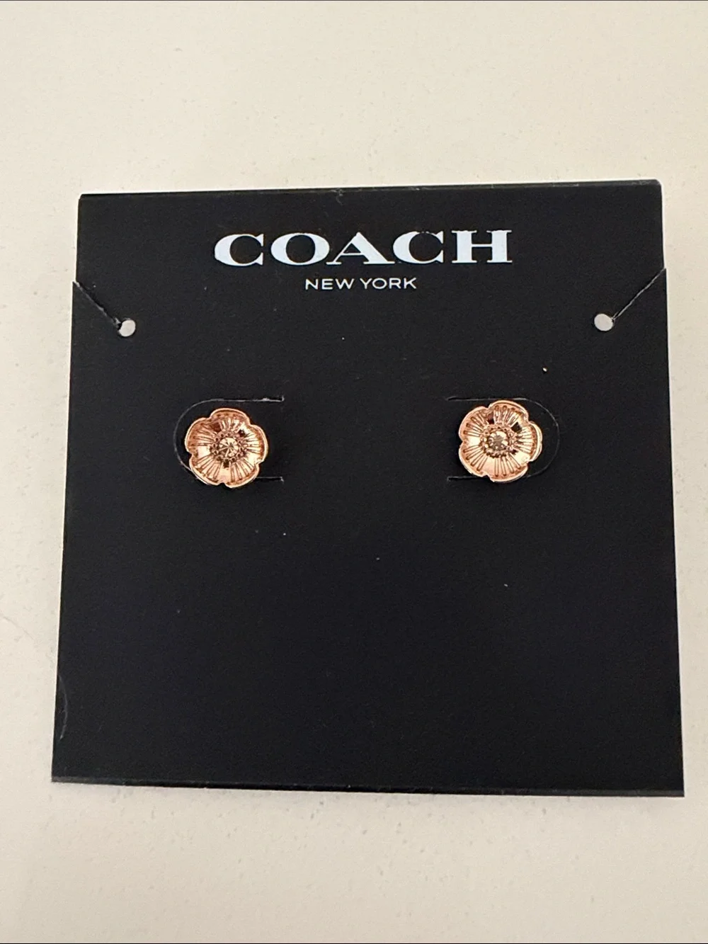 COACH Rose Gold Crystal Floral Stud Earrings